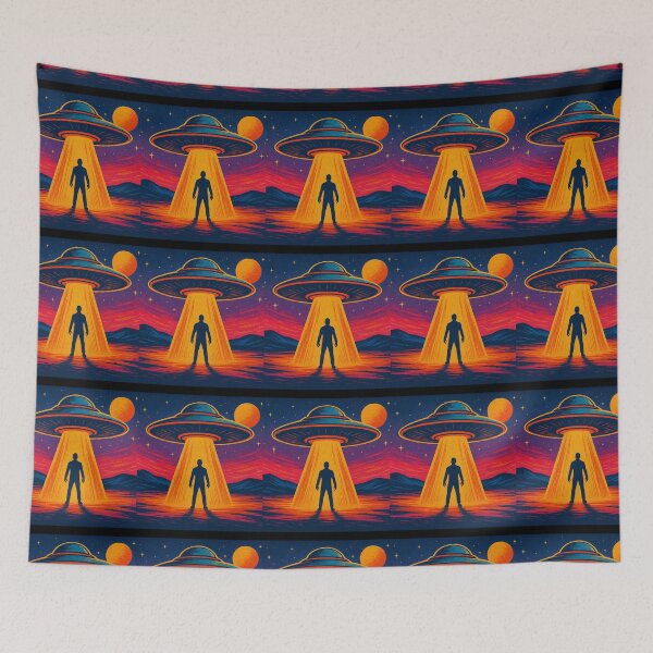 Item preview, Retro Neon UFO Abduction Under Vibrant Cosmic Sky designed and sold by TshirtTown88.
