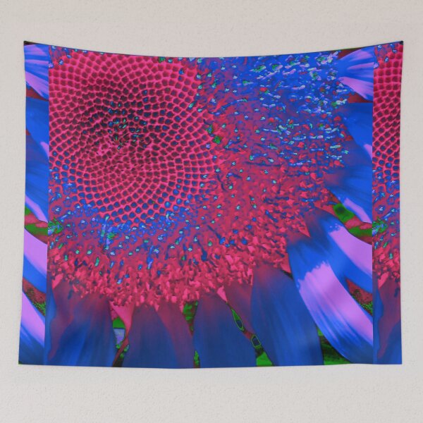 Item preview,  Psychedelic retro floral,  purple sunflower,  blue sunflower, hot pink magenta Sunflower  designed and sold by hollycooper.