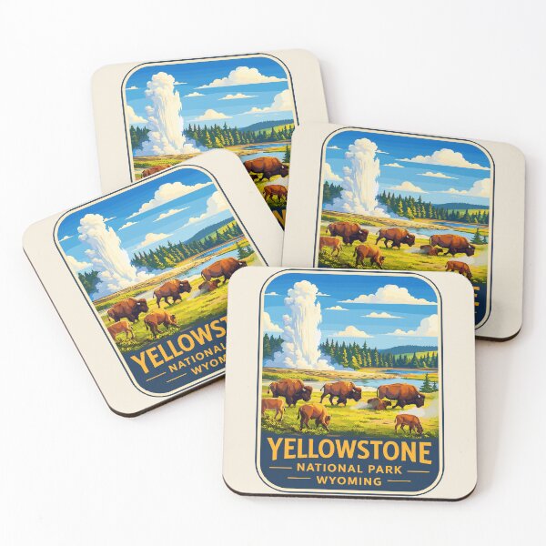Item preview, Yellowstone National Park Retro Design, Fluffy Cows, Wyoming US designed and sold by Gideon Emmerich.