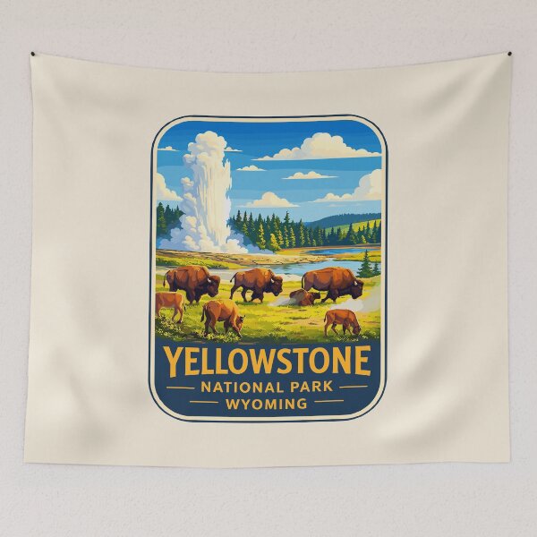 Item preview, Yellowstone National Park Retro Design, Fluffy Cows, Wyoming US designed and sold by Gideon Emmerich.