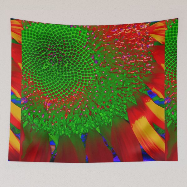 Item preview, Psychedelic green sunflower , funky red Sunflower, retro orange Sunflower,  designed and sold by hollycooper.