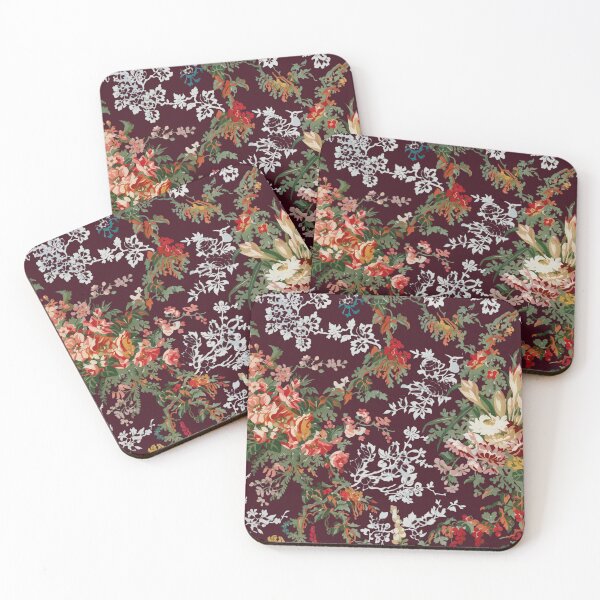 Item preview, Vintage Rose & Peony Floral Pattern on Burgundy Wine Background designed and sold by ArtDesignRemix.
