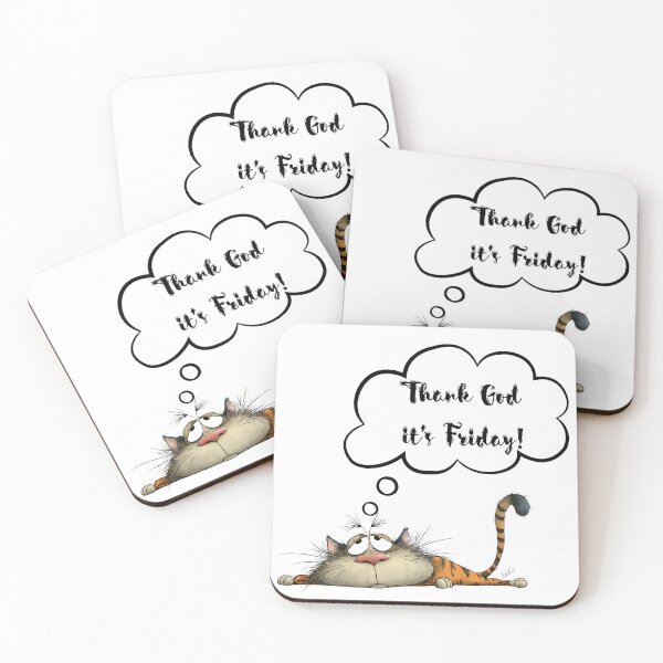 Item preview, Thank God It’s Friday – Exhausted Cat Illustration designed and sold by EVESTUDIOART.