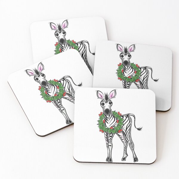 Item preview, Festive Holiday Zebra illustration with Christmas red and green Holly wreath designed and sold by hollycooper.