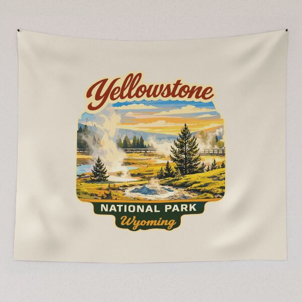 Item preview, Yellowstone National Park Retro Design, Fluffy Cows, Wyoming US designed and sold by Gideon Emmerich.