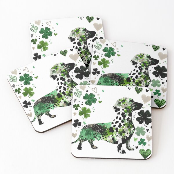 Item preview, St Patrick's Day Dachshund Wiener Dog Doxie Made of Shamrocks and Leopard Print designed and sold by TheBeesForYou.