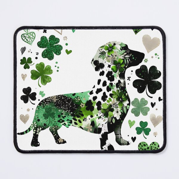 Item preview, St Patrick's Day Dachshund Wiener Dog Doxie Made of Shamrocks and Leopard Print designed and sold by TheBeesForYou.
