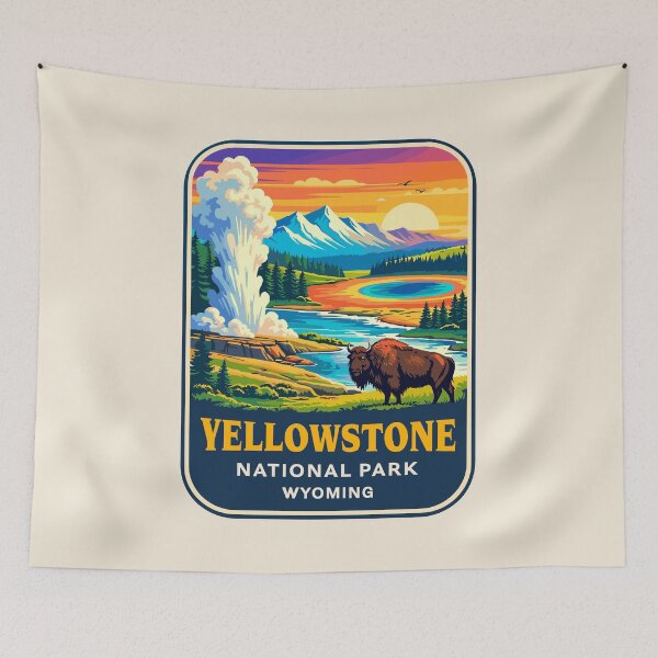 Item preview, Yellowstone National Park Retro Geyser Wildlife, Wyoming US designed and sold by Gideon Emmerich.