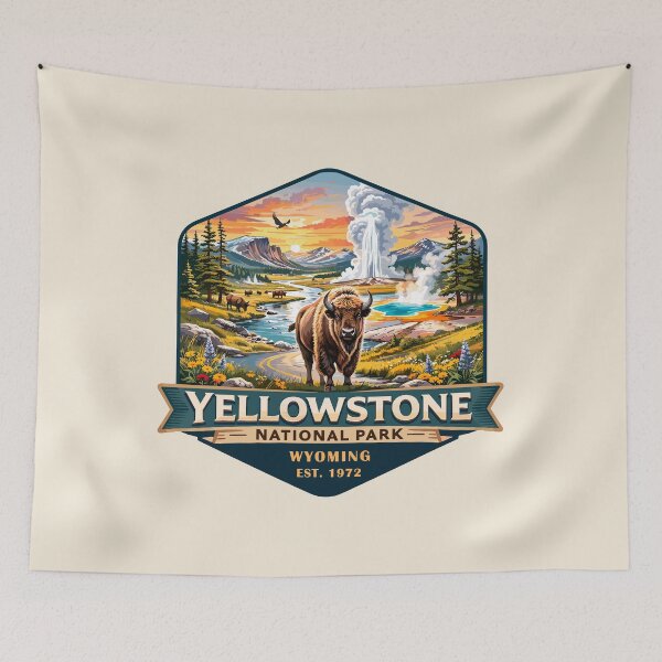 Item preview, Yellowstone National Park Retro Geyser Wildlife, Wyoming US designed and sold by Gideon Emmerich.