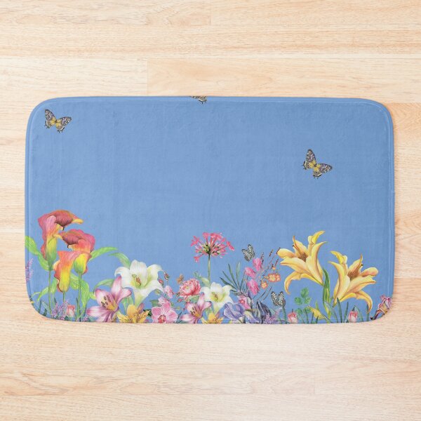 Item preview, Lilies Roses Calla Orchid Iris And Butterflies On Blue 2 designed and sold by hurmerinta.