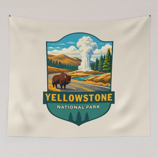 Item preview, Yellowstone National Park Retro Geyser Wildlife, Wyoming US designed and sold by Gideon Emmerich.