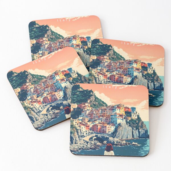 Item preview, Pastel Journey to Manarola – Retro Anime Girl Travel Illustration designed and sold by JacksoonLester.