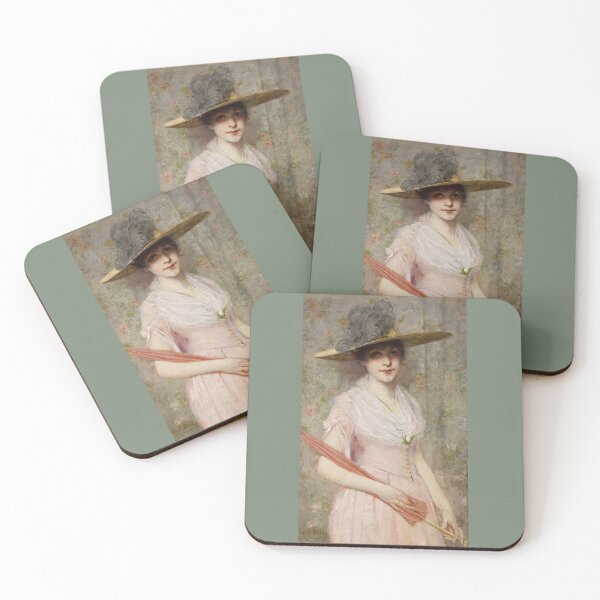 Item preview, Edward A. Bell Vintage Portrait – Woman in Pink, Late 1880s Munich Impressionist Art Print designed and sold by KingFineArt.