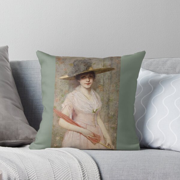 Item preview, Edward A. Bell Vintage Portrait – Woman in Pink, Late 1880s Munich Impressionist Art Print designed and sold by KingFineArt.