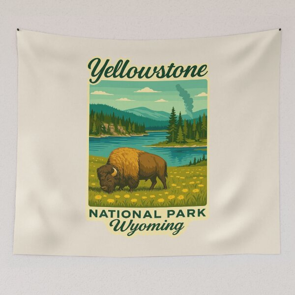 Item preview, Yellowstone National Park Retro Geyser Wildlife, Wyoming US designed and sold by Gideon Emmerich.