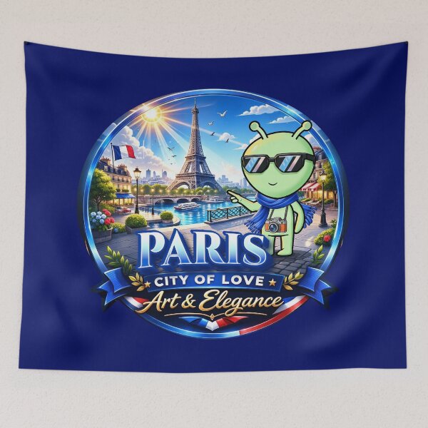 Item preview, Cosmic Paris: Alien Traveler at Eiffel Tower - Premium Travel Badge Art designed and sold by AmazingEG.