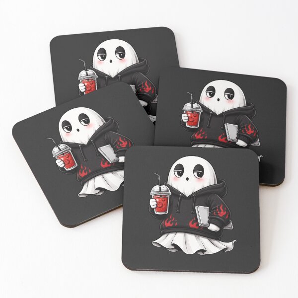 Item preview, Edgy Hustle Ghost Streetwear Aesthetic Graphic – Cute Urban Coffee Laptop Character – Red Black Minimal Design designed and sold by ColorSplash123.