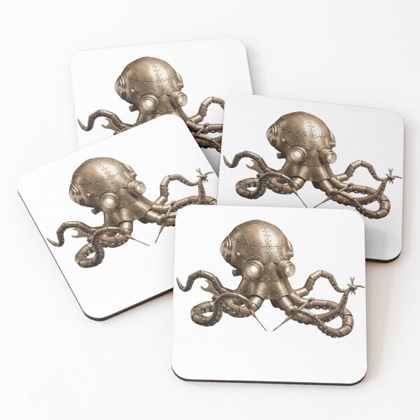 Item preview, Steampunk Mechanical Octopus Bronze Riveted Fantasy Art designed and sold by ValhallaPrint.