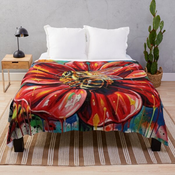 Item preview, Vibrant Bee on Red Blossom – Nature Art with Urban Color Energy designed and sold by FotoworldEdel.
