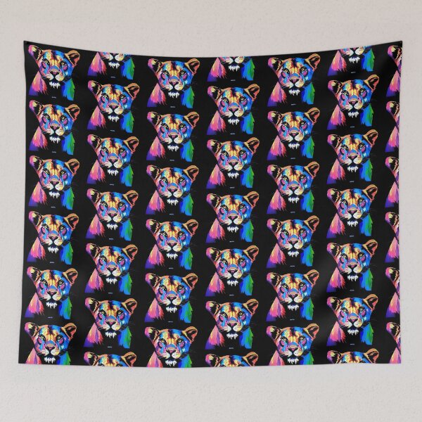Item preview, Rainbow Lioness Portrait – Bold Neon Wildlife Art designed and sold by xRoarAndPawArtx.