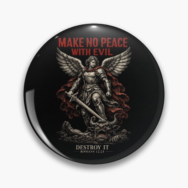 Item preview, Make No peace with Evil Destroy It - Gothic Christian Archangel Michael Defeating Molech Baal designed and sold by Blood Washed Apparel.