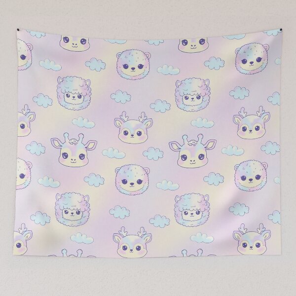 Item preview, Kawaii Pastel Rainbow Animals Pattern - Cute Alpaca, Deer, Bear, and Giraffe Seamless Design designed and sold by Potattoo.