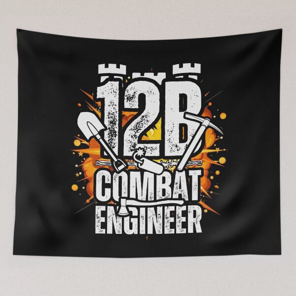 Item preview, 12B Combat Engineer Castle Top – Explosive Army MOS Design with Tools for Soldiers, Veterans & Military Supporters Distressed White Font designed and sold by GFamilyC.
