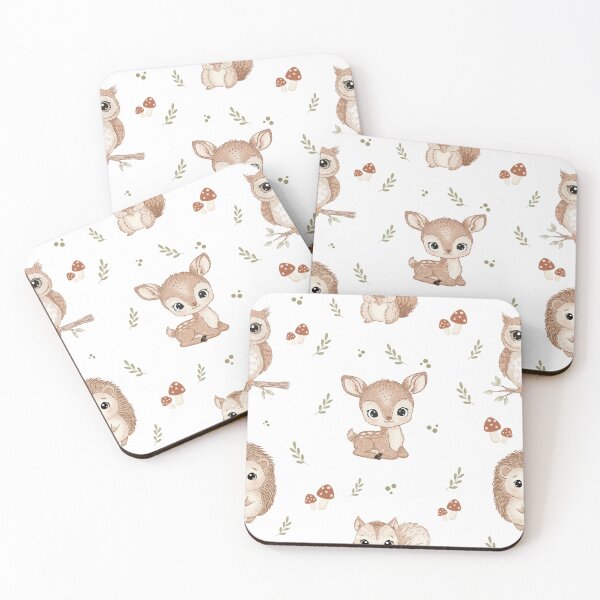 Item preview, Cute Woodland Animals Pattern - Sweet Baby Deer Owl Squirrel and Hedgehog Forest Friends designed and sold by Potattoo.