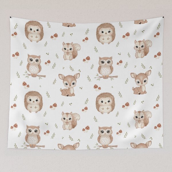 Item preview, Cute Woodland Animals Pattern - Sweet Baby Deer Owl Squirrel and Hedgehog Forest Friends designed and sold by Potattoo.