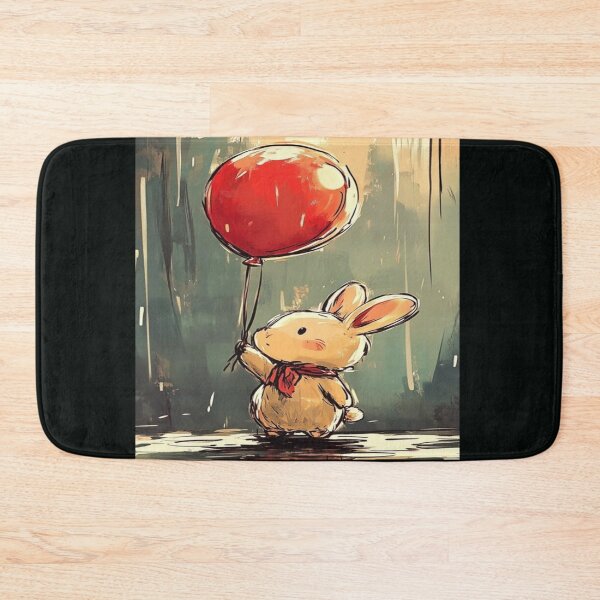 Item preview, Little Playful Bunny Holding Bright Balloon Artwork  designed and sold by NivyasArtistry.