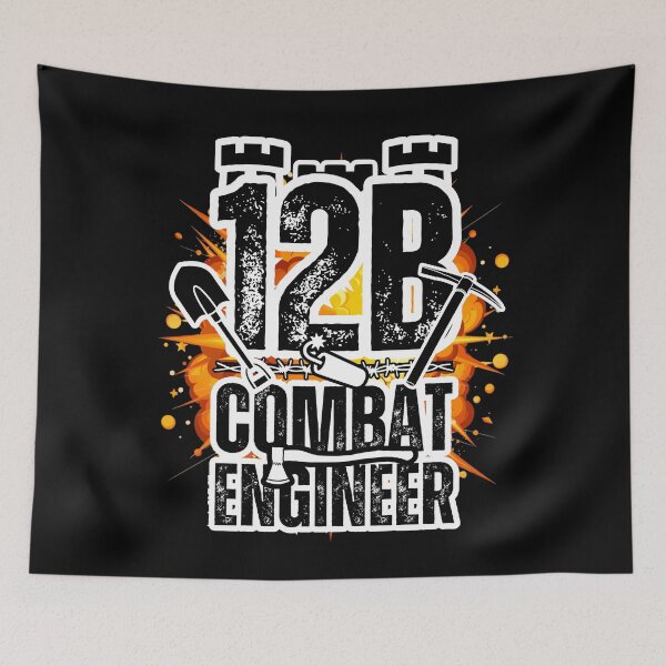 Item preview, 12B Combat Engineer Castle Top – Explosive Army MOS Design with Tools for Soldiers, Veterans & Military Supporters Distressed Black Font designed and sold by GFamilyC.