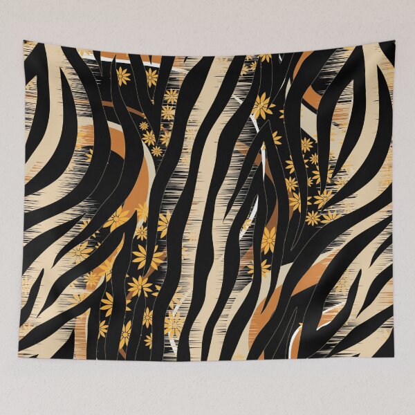 Artikelvorschau, Retro-Mod-Stilisierter Zebra-Tierprint, Gänseblümchen-Blumenmuster entworfen und verkauft von RetroMaggie.