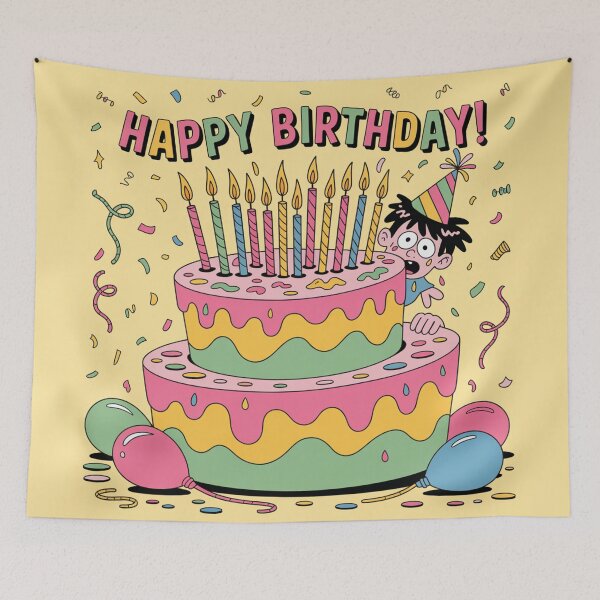 Item preview, Happy Birthday Surprise! Funny Cartoon Kid Popping Out of Giant Cake designed and sold by Midnight Veil Designs.