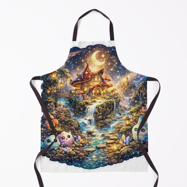 Item preview, Enchanted Mushroom Cottage – Magical Waterfall Fantasy Night Art designed and sold by ArvynArt.