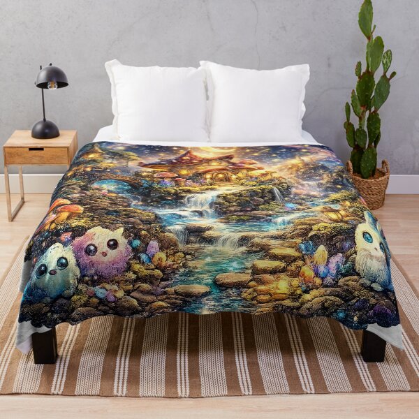 Item preview, Enchanted Mushroom Cottage – Magical Waterfall Fantasy Night Art designed and sold by ArvynArt.