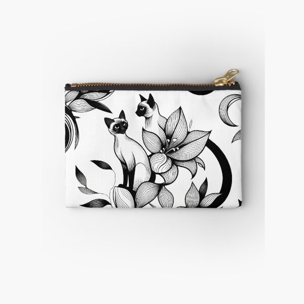 Item preview, Elegant Siamese Cats Floral Vintage Illustration – Gothic Monochrome Ornamental Design designed and sold by meesub.