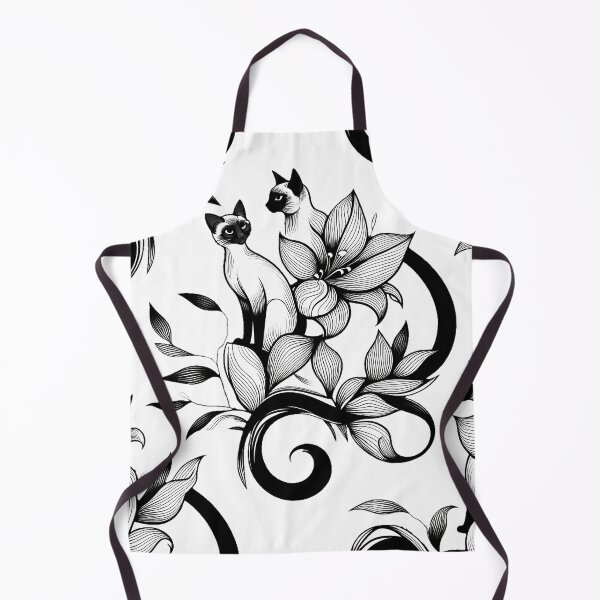 Item preview, Elegant Siamese Cats Floral Vintage Illustration – Gothic Monochrome Ornamental Design designed and sold by meesub.