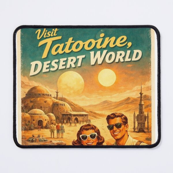 Item preview, Vintage Desert Twin Suns Travel Poster – Retro Sci-Fi Sand World Art Print designed and sold by MovieBuffs3000.
