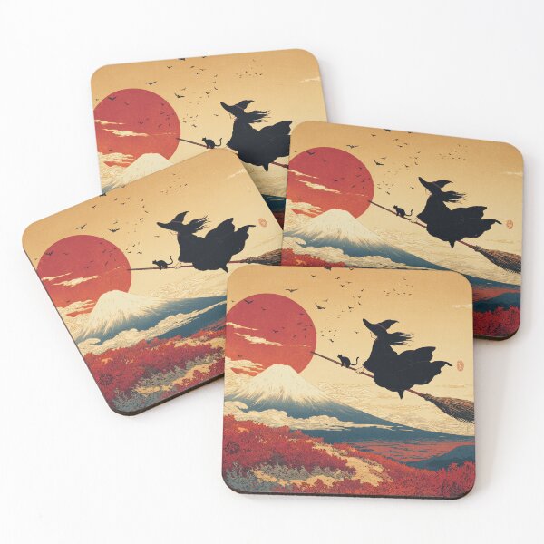 Item preview, Japanese Ukiyo-e Witch Flying Over Mount Fuji - Halloween Woodblock Print Blood Moon Autumn designed and sold by Vandy Fullam.