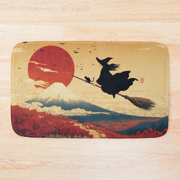 Item preview, Japanese Ukiyo-e Witch Flying Over Mount Fuji - Halloween Woodblock Print Blood Moon Autumn designed and sold by Vandy Fullam.