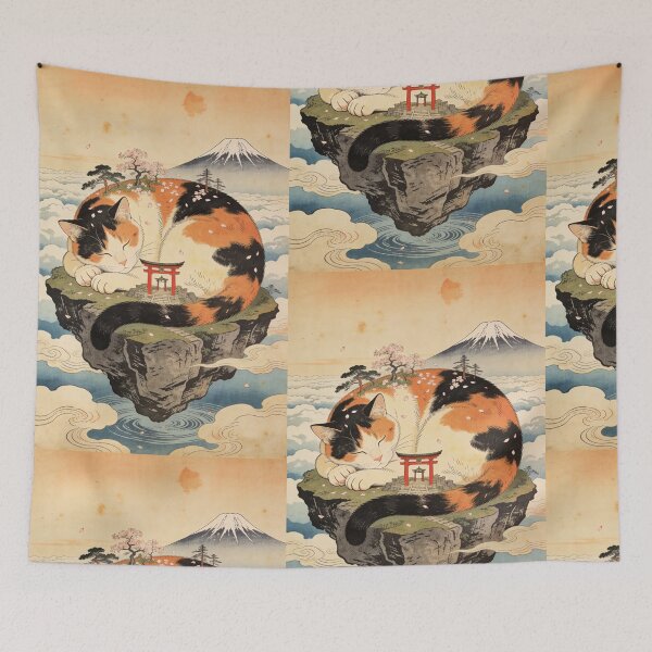 Item preview, Sleeping lucky cat on a floating island designed and sold by floatingedge.