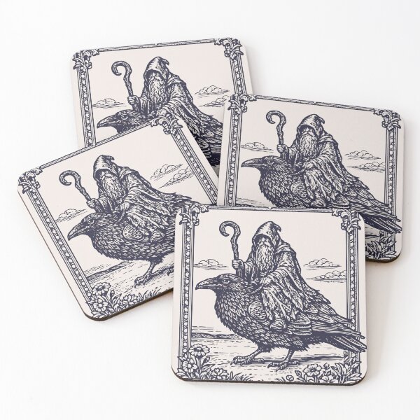 Artikelvorschau, Mittelalterlicher Zauberer reitet auf einem mystischen Raben – Vintage-Holzschnitt aus der Renaissance entworfen und verkauft von Wild Shirt Studio.