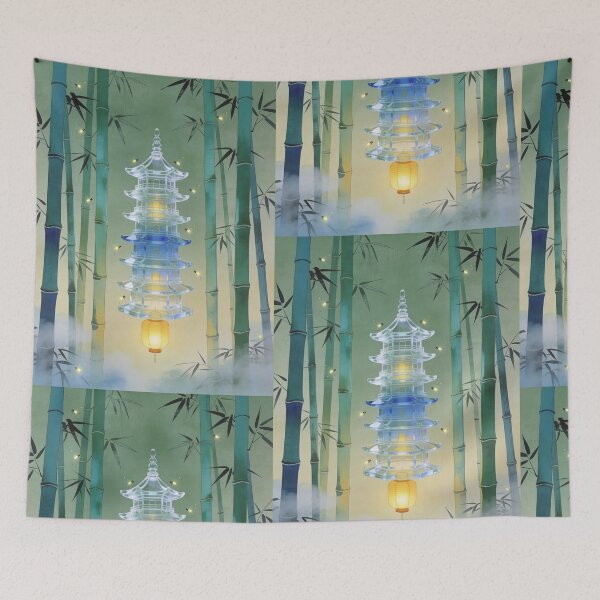 Item preview, Glass pagoda in a mystical bamboo forest designed and sold by floatingedge.