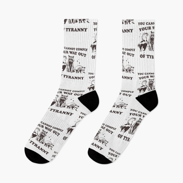 Item preview, You cannot comply your way out of tyranny, funny political protest Raccoon Meme designed and sold by borenclolahroy.