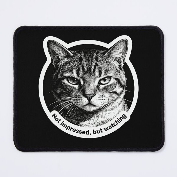 Item preview, Not Impressed but Watching Cat – Minimalist Black and White Engraving designed and sold by CatVibesStudio.
