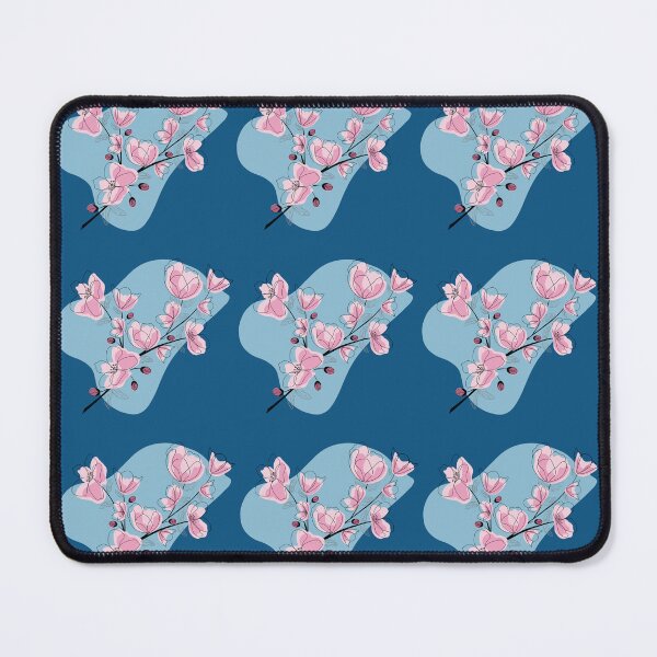 Item preview, Pink Flowers on Blue Blob - Minimalist Line Work designed and sold by RitaRuni1992.