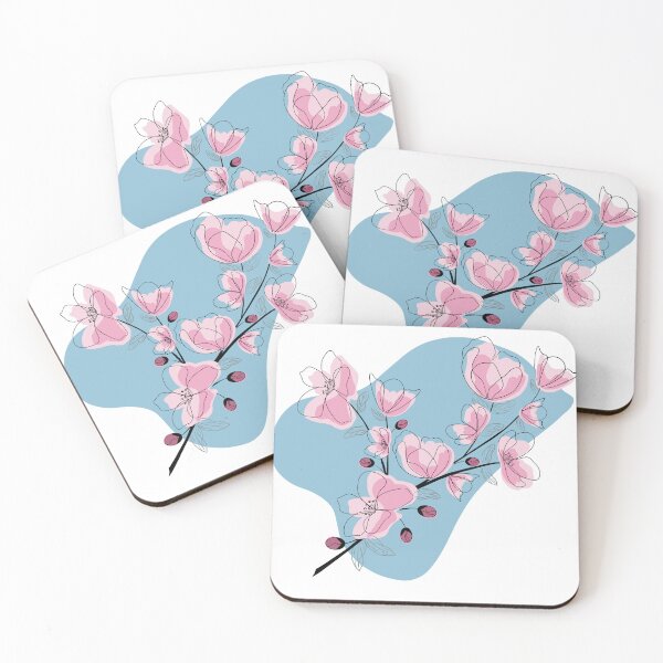 Item preview, Pink Flowers on Blue Blob - Minimalist Line Work designed and sold by RitaRuni1992.