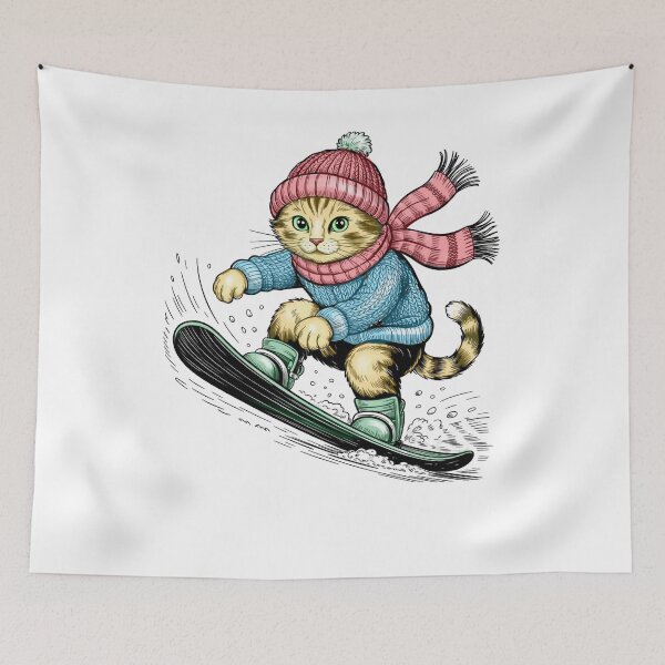 Item preview, Vintage Snowboarding Cat Illustration designed and sold by WikaKowalczyk.