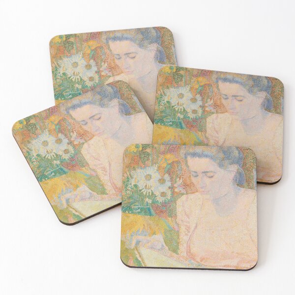 Item preview, Vintage Pointillist Portrait, Woman Reading, Marie Jeannette de Lange designed and sold by SavageVision.