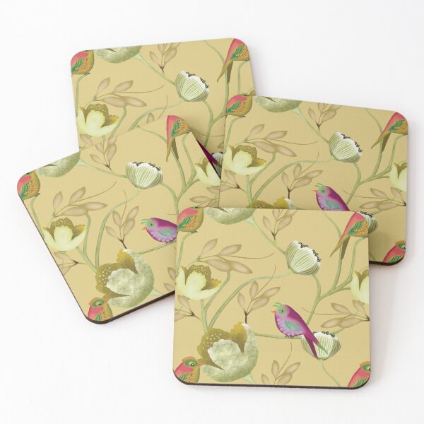 Item preview, Golden Aviary Elegant Songbirds and Ochre Blooms designed and sold by phatlizzardart.